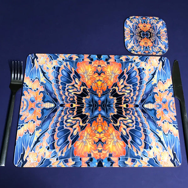 Contemporary Grey Blue Orange Placemats & Coasters - Table Mats -
