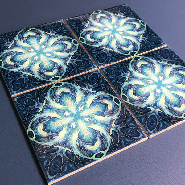 Blue Teal Dolphin Tiles -  Ceramic Hand Printed Bathroom Kitchen Tiles