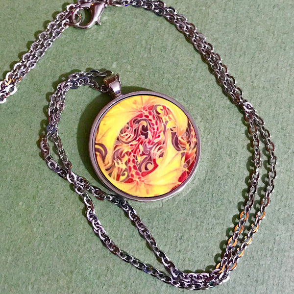 Red Kissing Dragons Pendant - Fiery Red Dragon Necklace - Affordable gift