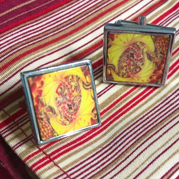 Fiery Intertwined Dragons Cuff Links - Gift for Him