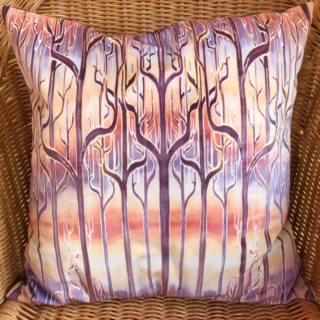 Golden Stag in Trees Luxury Velvet Cushion- Contemporary Throw Pillow - Luxury Velvet Cushion