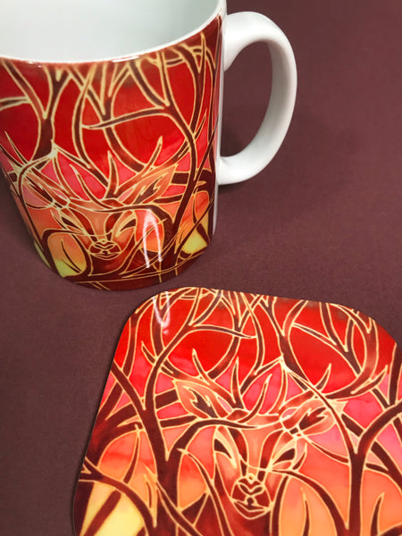 Stag Mug and Coaster box set or mug only - Red Mug Set - Wild Stag Mug Gift