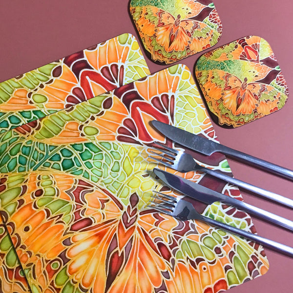 Green Caramel Butterfly Table Mats & Coasters - Butterfly Table Mats