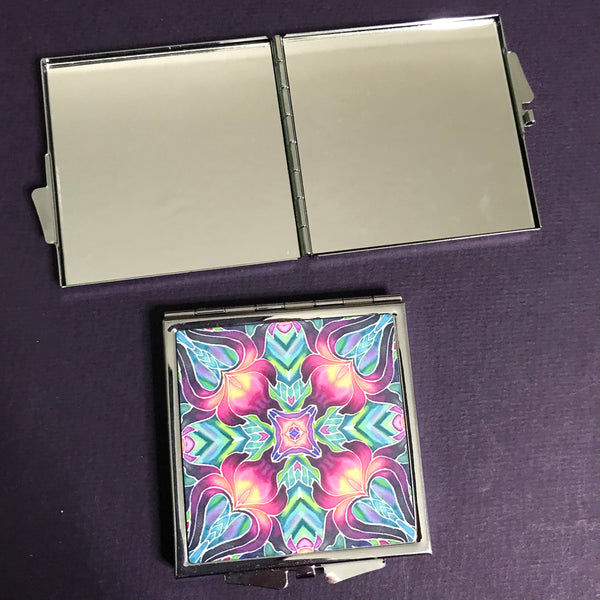 Purple Iris Kaleidoscope Pocket Mirror - Pretty Handbag Mirror - Gift for Her