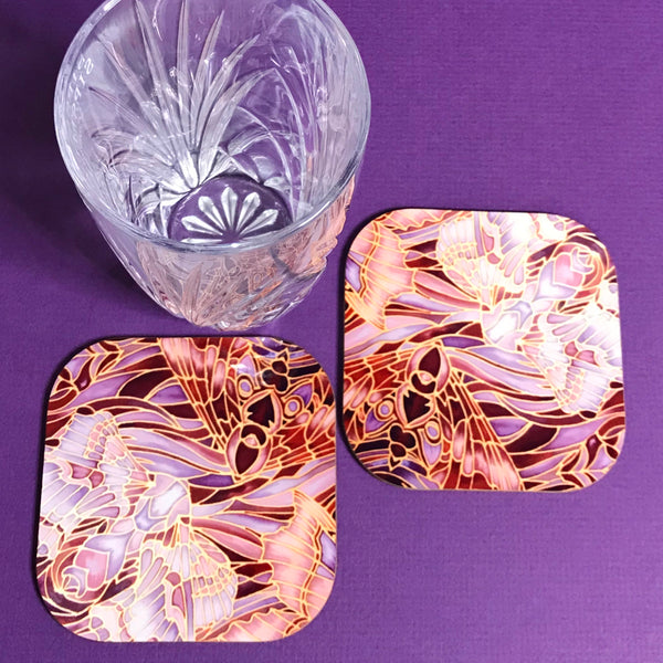 Moths Placemats & Coasters - Chocolate Lilac Grey Table Mats - glass chopping boards