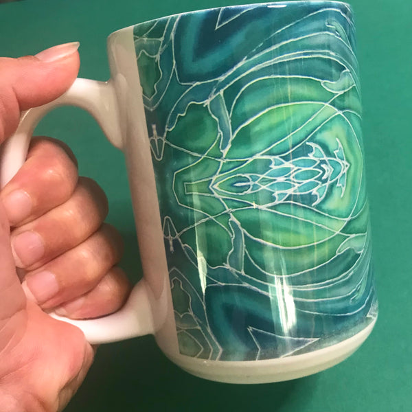 Swirling Green Dolphins Extra Large Mug and Coaster - Blue Turquoise Mug Set - Mug Gift