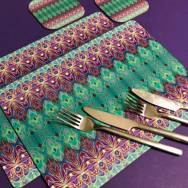 Persian Orchid High Quality Table Mats - Purple Turquoise Green Tableware