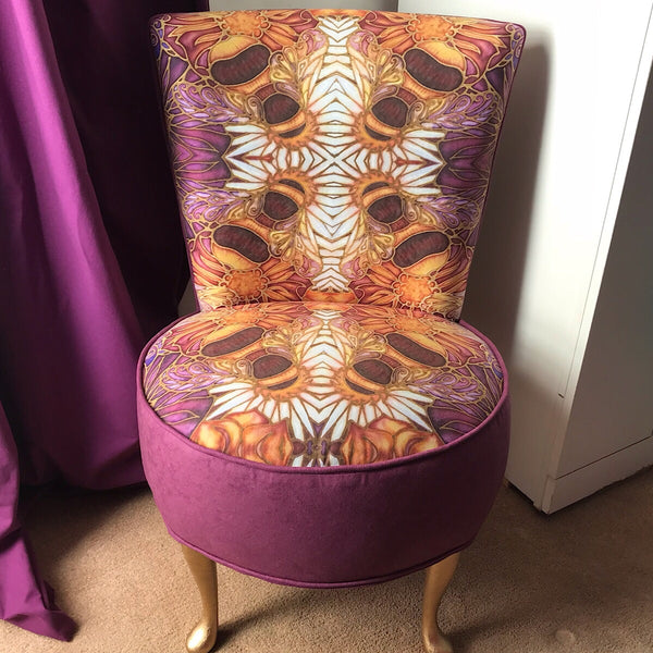 Honey Bees Bedroom Chair - Bees and Flowers Small Chair - Bespoke Upholstery.