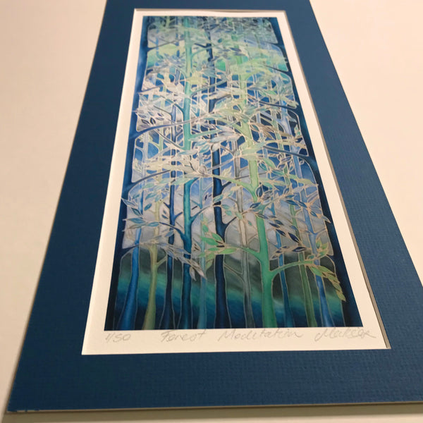 Forest Meditation Signed Print - Blue Green Grey Forest Print Art