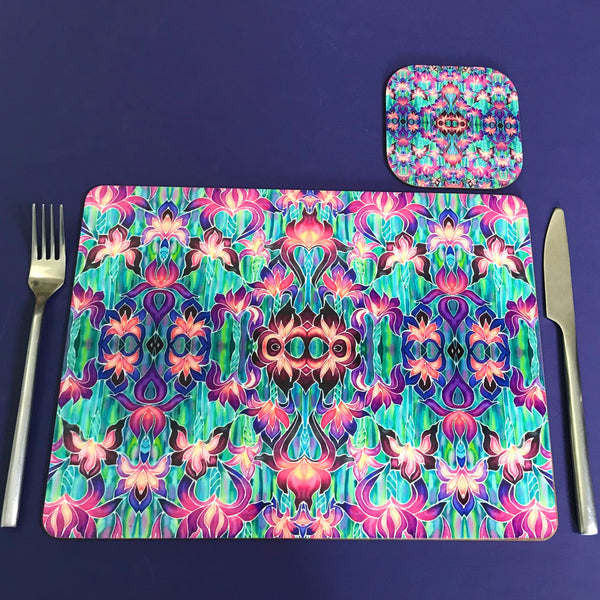 Purple Iris Pattern Table Mats and Coasters - Iris chopping board - Durable Tableware