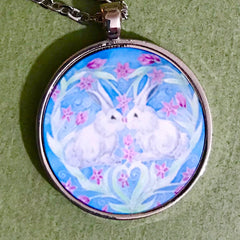 Cute Love Bunnies Necklace - White Rabbit Necklace - Affordable gift