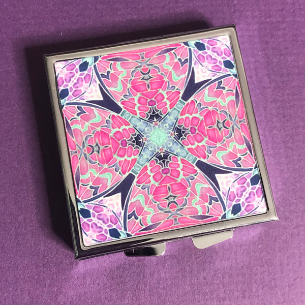Pink Art Nouveau Style Large Pill Box - Butterfly Stud Earing Jewellery Box