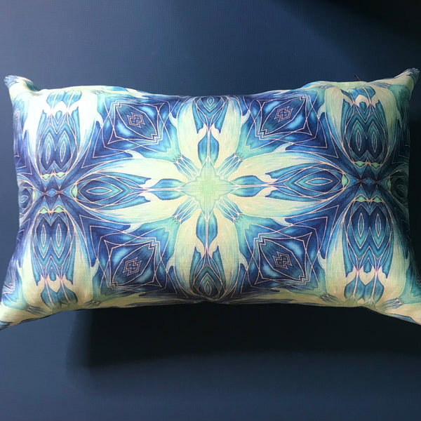 Blue Aqua Dolphin Diamond Cushion - Ultramarine Turquoise Chenille Fabric - Intricate pattern pillow