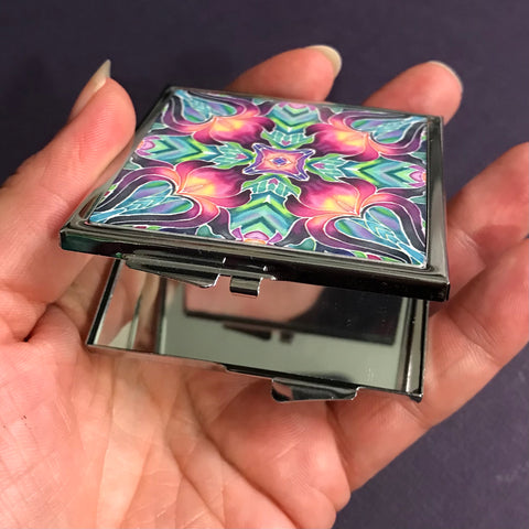 Purple Iris Kaleidoscope Pocket Mirror - Pretty Handbag Mirror - Gift for Her