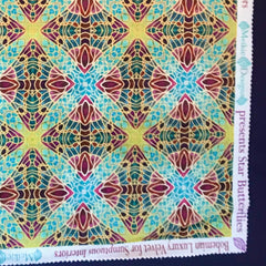 Teal Green Red Lime Gold 'Star Butterfly' Designer 100% Cotton Satin fabric for curtains, upholstery and soft furnishings