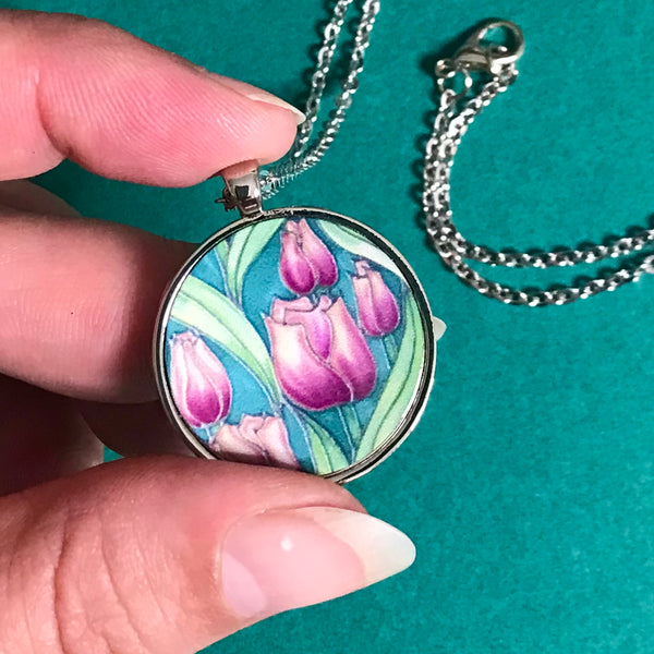 Beautiful Pink Tulips Necklace - Flower Necklace - Affordable gift