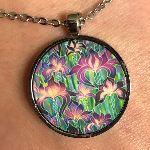 purple iris pendant necklace flower gift