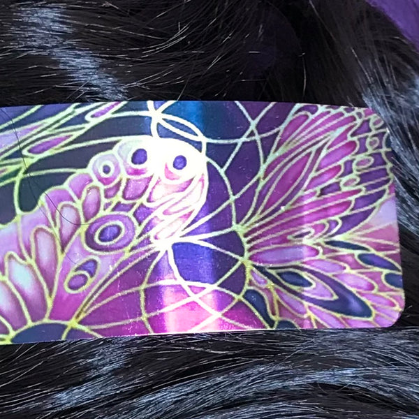 Plum Butterflies Large Hair Clip - Shiny Patterned Hair Barrette