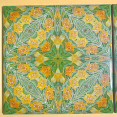 Art Nouveau Yellow Daffodils of Bathroom Tiles - Arts and Crafts Look Bright Bohemian Kitchen Tiles