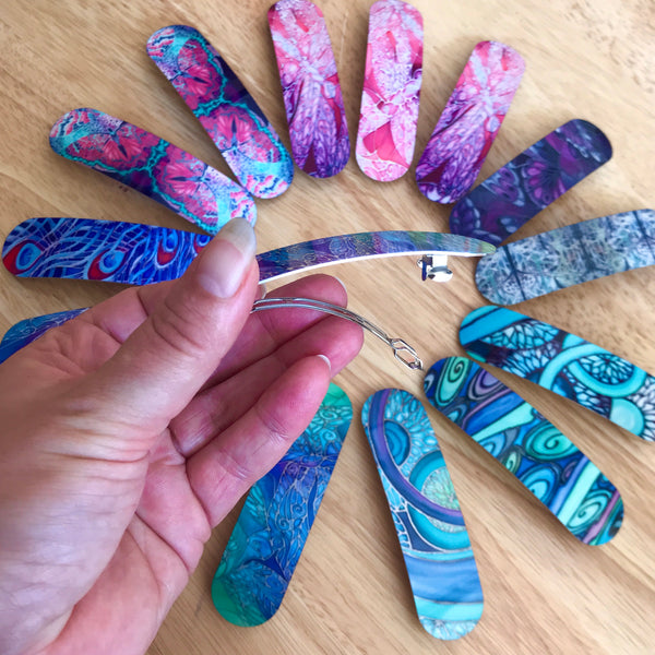 Mosaic Pattern Hair Slide in Charcoal Lilac & Mint, Designer Hair Clip