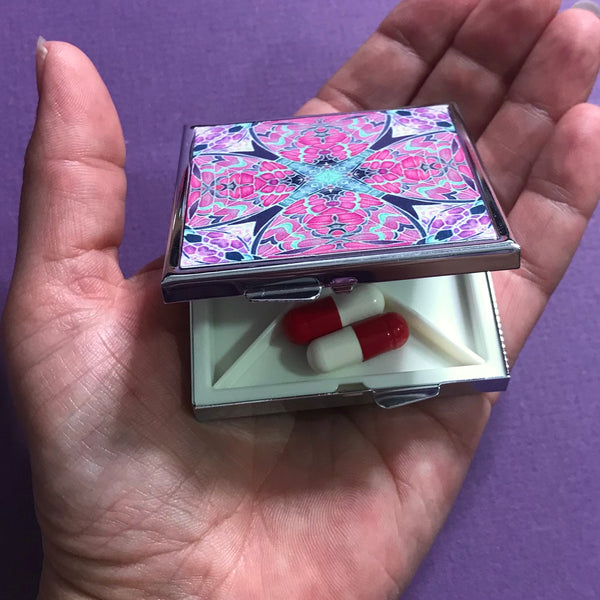 Pink Art Nouveau Style Large Pill Box - Butterfly Stud Earing Jewellery Box