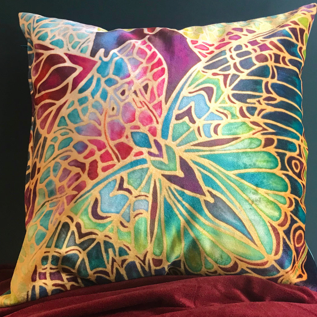 Luxurious Teal Butterfly Velvet Cushions, Green Lime Red & Plum Velvet Pillows