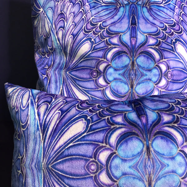 Blue Butterfly Velvet Cushion - Luxury Saphire Blue Velvet - Intricate pattern butterfly pillow