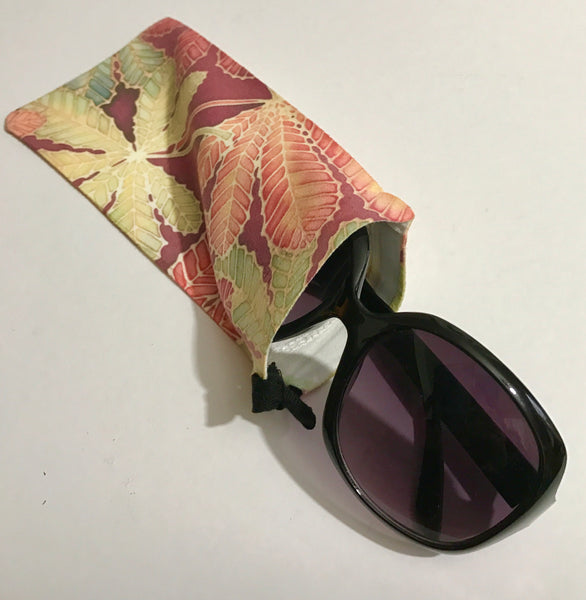 Chestnut Leaves glasses case - slip-on padded glasses cover - reading or large glasses cover