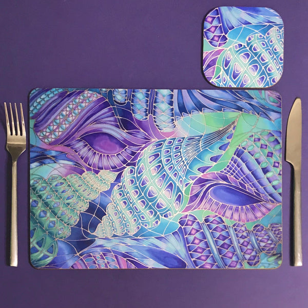 Shells Table Mats & Coasters - Blue Green Placemats & Coasters - Round Placemats & Coasters