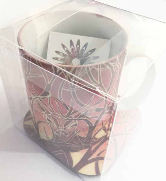 Beech Leaves Mug - Mug and Coaster Box Set - Red Mug Set - Autumn Mug Gift