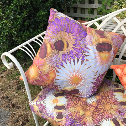 Honey Bees Garden Cushion - Shower Proof Canvas Textiles - Bespoke Bench Seats