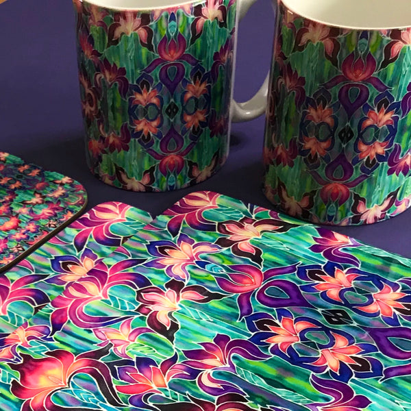 Purple Iris Pattern Table Mats and Coasters - Iris chopping board - Durable Tableware