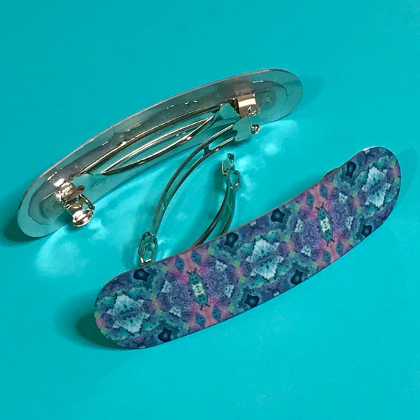Mosaic Pattern Hair Slide in Charcoal Lilac & Mint, Designer Hair Clip