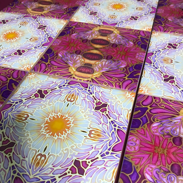 Bees and Daisy Flowers Mixed Tiles Set - Plum Purple Gold Tiles - Beautiful Tile - Bohemian Tiles