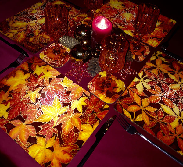Red Elipse Placemats & coasters - Red glass chopping boards - Red Serving Trays