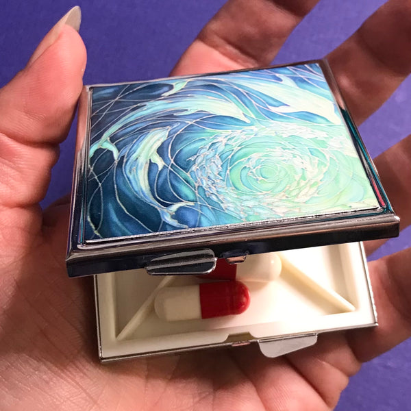 Blue Aqua Dolphin Large Pill Box - Stud Earing Jewellery Box