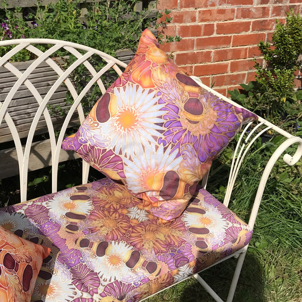 Summer Bees Bench Seat Pad - Made to Order Chair Seat Pad - Shower Proof Exterior Textiles - Pretty Garden Seating