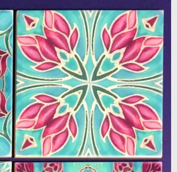 Pink Magnolias Kaleidoscope Mixed Set of Bathroom Tiles - Bright Bohemian Kitchen Tiles
