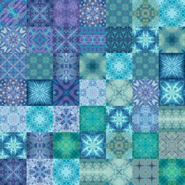 ‘Dive In -Mix 1’ Blue Green Set of 50 Ceramic Tiles - Blue Green Purple Turquoise Bright Bohemian Kitchen Tiles