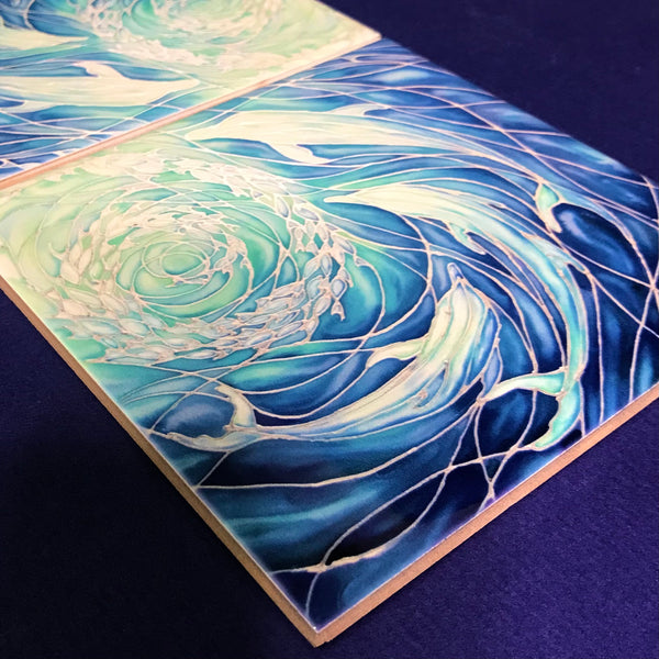 Blue Dolphins Ceramic Tiles -  Bathroom Kitchen Hand Printed Tiles