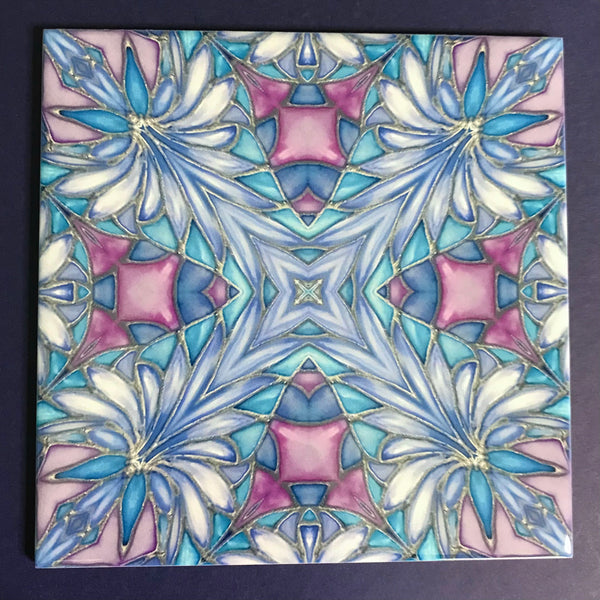 Indian Exotic Flower Tiles - Lilac Blue Turquoise Bohemian Ceramic Printed Tiles