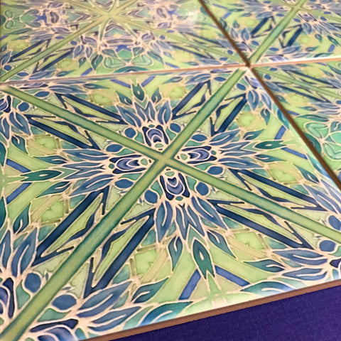 Contemporary Tiles Mix of 2 designs in Blue Leaf Green Teal Tiles - Beautiful Tile