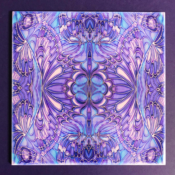 Contemporary Butterfly Tiles - Blue Lilac Tiles  - Bohemian Ceramic Printed Tiles