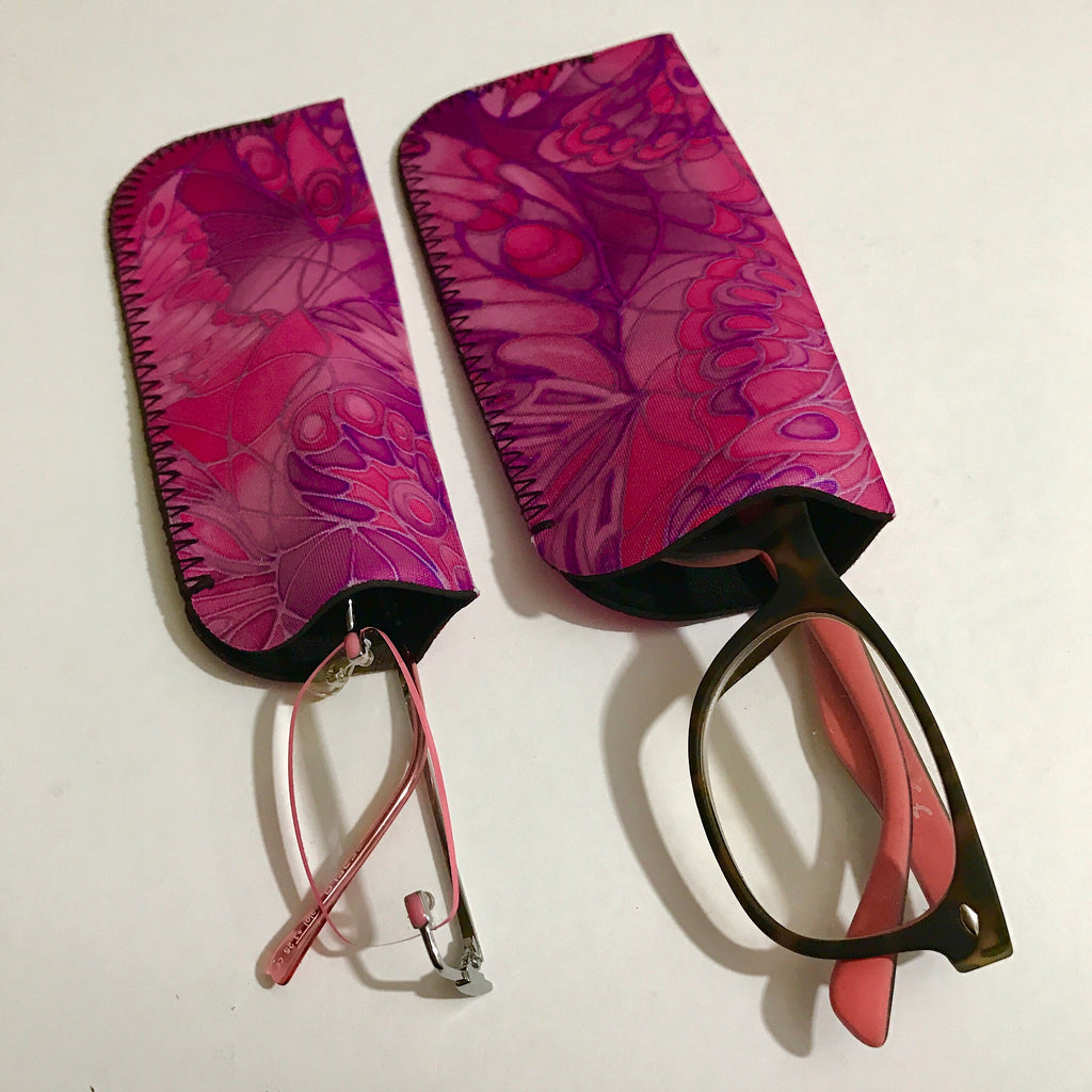 Pink Butterfly Glasses Case - Reading glasses Case - Sunglasses Pouch - Padded Phone cover