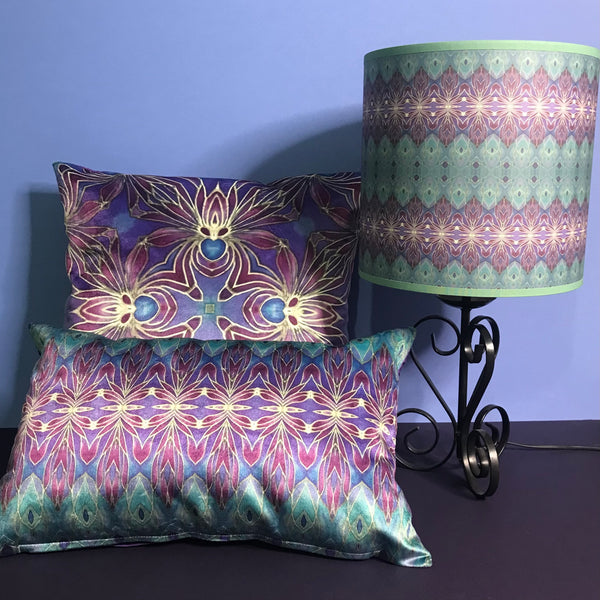 Purple Turkish Blue Persian Orchid Contemporary Lamp Shade - Mediterranean Blue Drum Shade - Atmospheric lighting