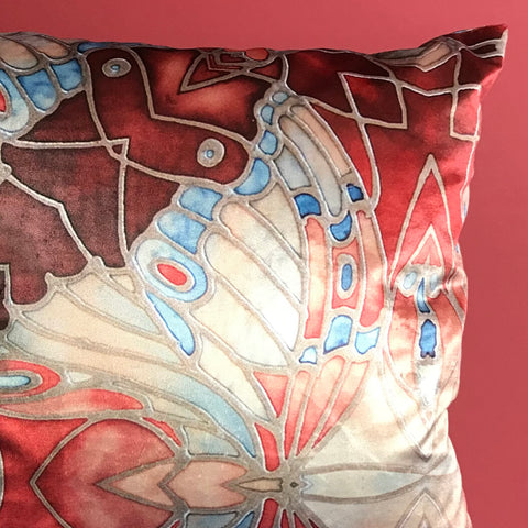 Blue Rust Butterfly Velvet Cushion - Luxury Velvet Throw Pillow - Bold pattern butterfly pillow