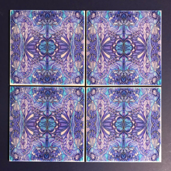 Contemporary Butterfly Tiles - Blue Lilac Tiles  - Bohemian Ceramic Printed Tiles