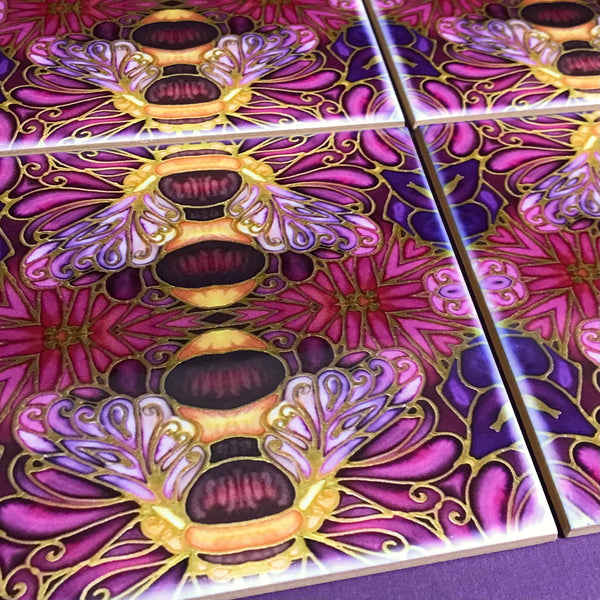 Gorgeous Bumble Bee Tiles in Rich Plum - Beautiful Ceramic Bohemian Tiles - Kitchen Bathroom Tiles