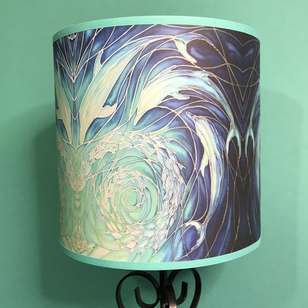 Blue Aqua Dolphins Contemporary Lamp Shade for table lamp- Blue Swimming Dolphins Drum Shade - Atmospheric lamp Shade