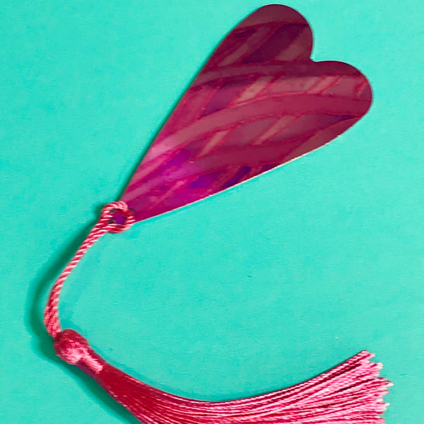 Pink Peacock Heart Book Mark Comtemporary lightweight aluminium.